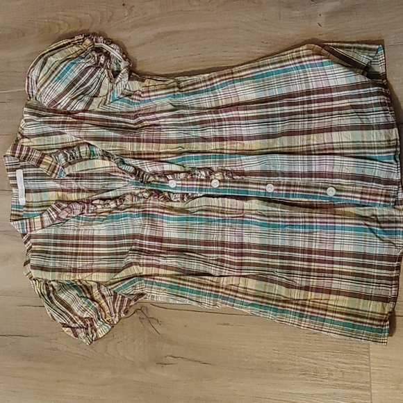 Charlotte Russe Balloon Sleeve Plaid Blouse - Picture 1 of 3
